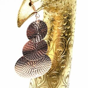 Rose Gold Textured Triple Disc Drop Earrings for Women